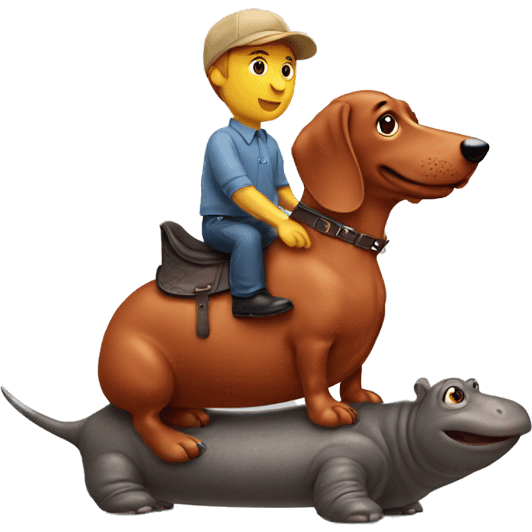 Red dachshund riding hippo emoji