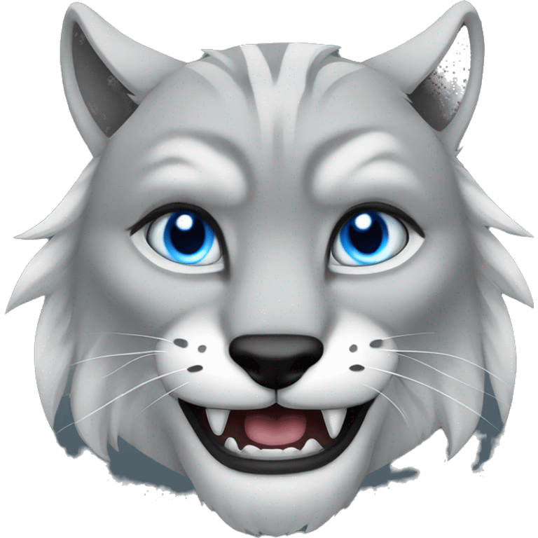 Grey lynx male blue eyes growling fangs emoji