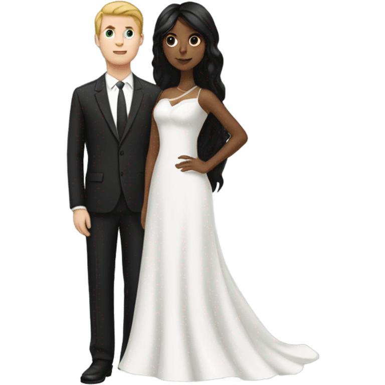 brown girl with long black hair and white boy with black hair wedding emoji