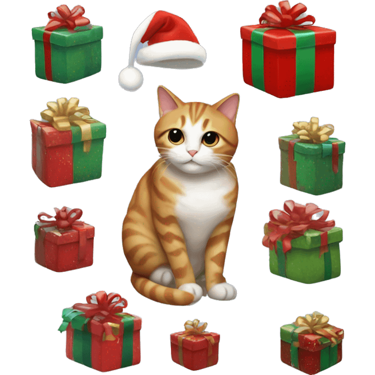 cat surrounded by chistmas presents emoji