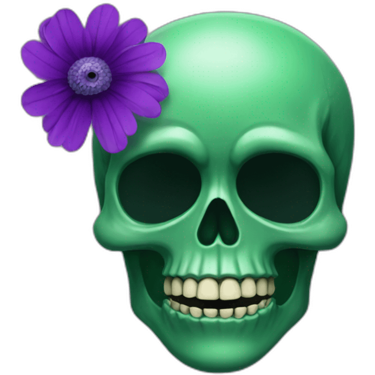 Green skull with purple flower coming out from eye socket emoji