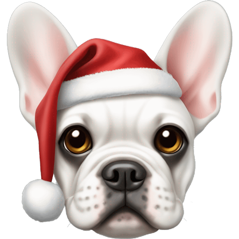 Platinum French bulldog wearing a Santa hat emoji