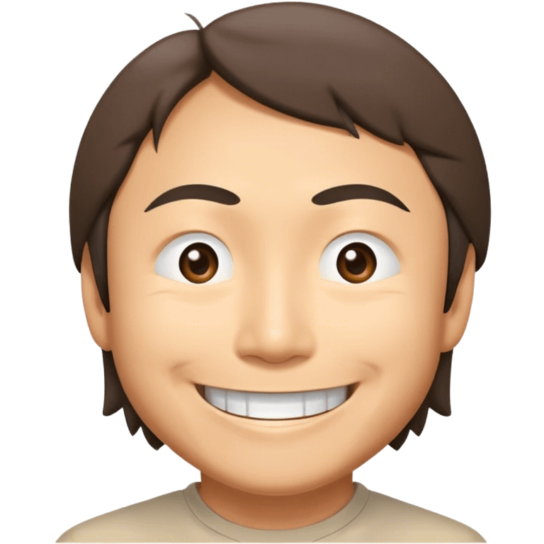 ​Cinematic Realistic Portrait of a Smiling Shigeru Miyamoto, depicted with warm, approachable features, showing a giant smile with expressive eyes, set against a subtle backdrop, inviting lighting that captures his innovative spirit emoji