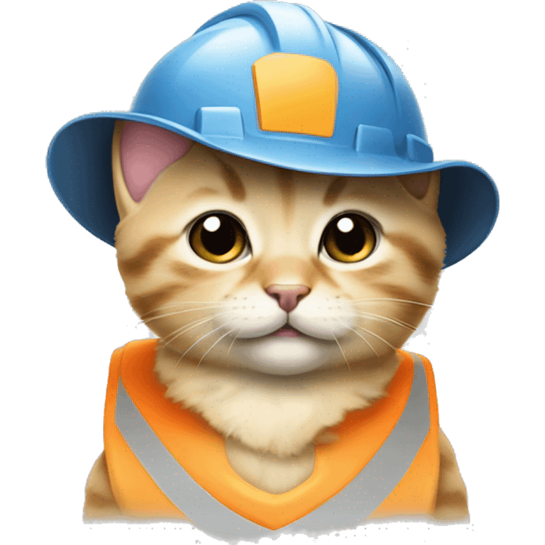 cute kitten face wearing construction hat emoji