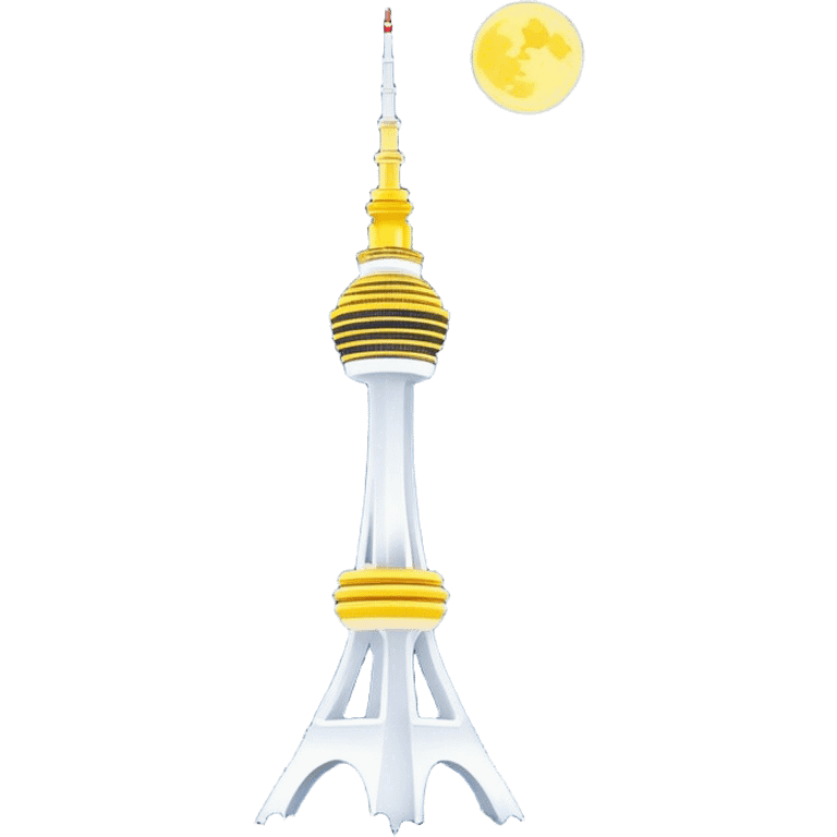 Cinematic Realistic N Seoul Tower Landmark Emoji, featuring the iconic tower perched atop Namsan Mountain, glowing against the night sky with panoramic city lights stretching beyond. emoji