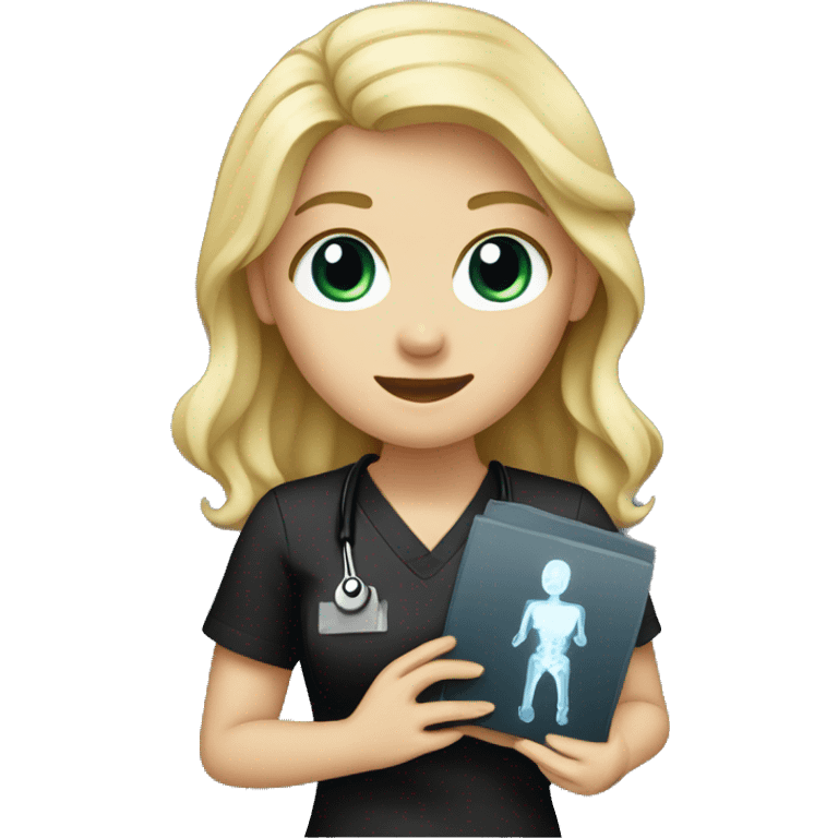 Blonde girl in black scrubs holding up a chest X-ray  emoji