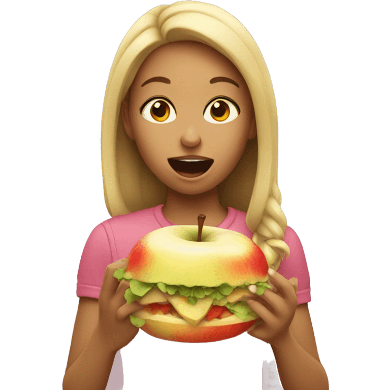 girl eats apple emoji