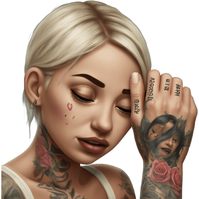 Hyper Realistic Beautiful tattooed woman crying pulling her boyfriends hand  emoji