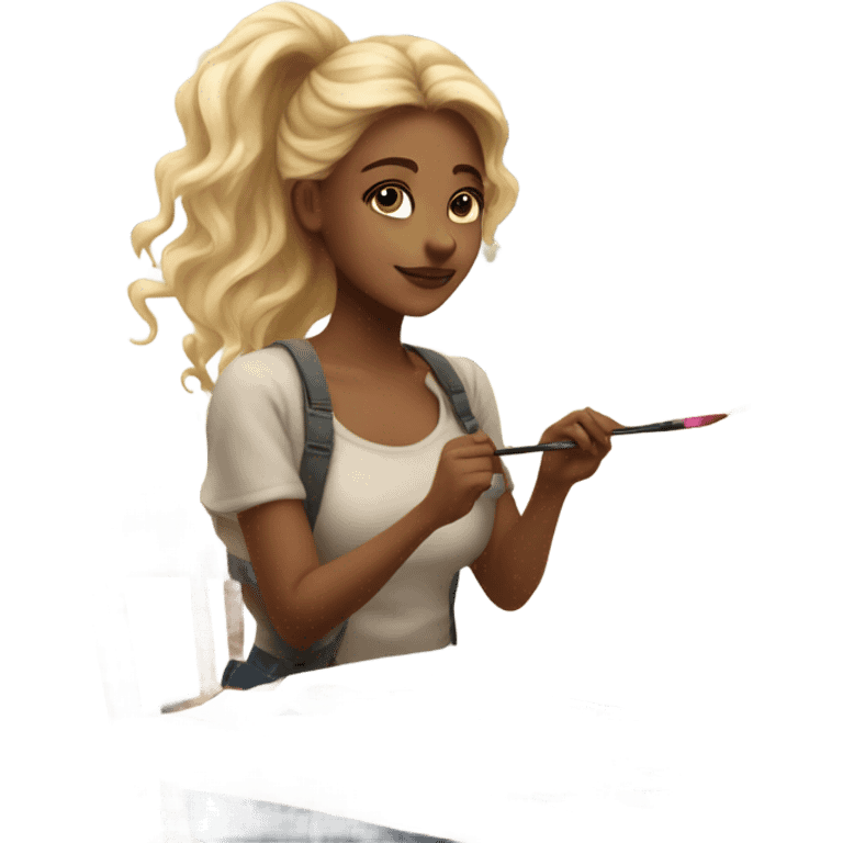 Blonde artist painting emoji