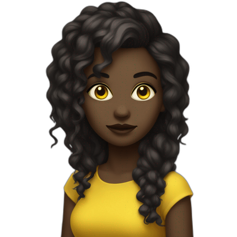 cute punk girl in yellow dress dark skin with yellow eyes and dark curvy hairs drummer emoji