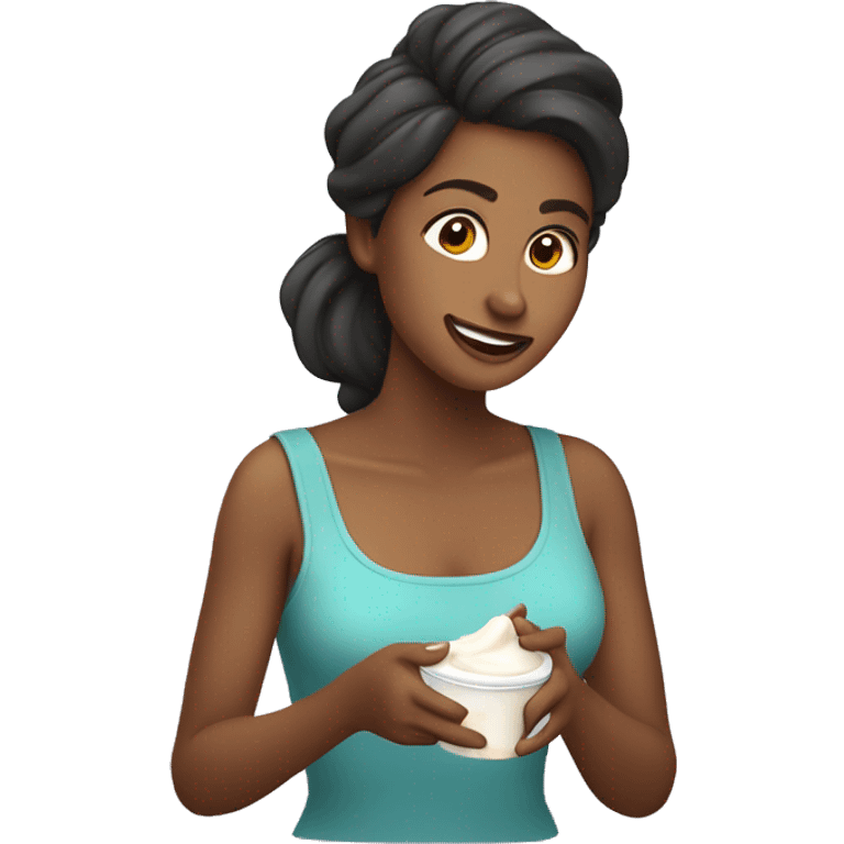 mujer comiendo yogurt griego emoji