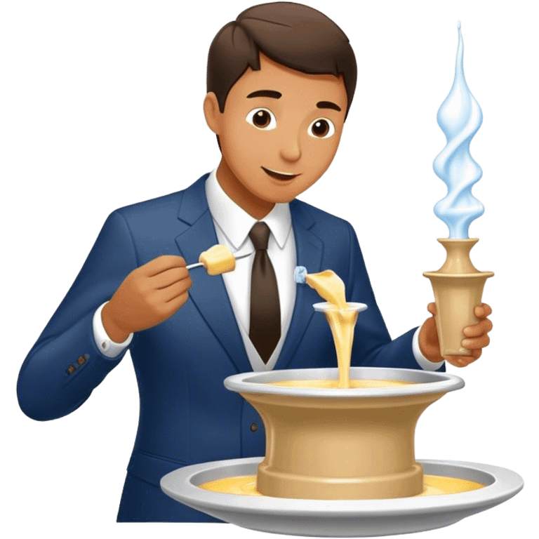 Man in suit eating Fondue fountain emoji