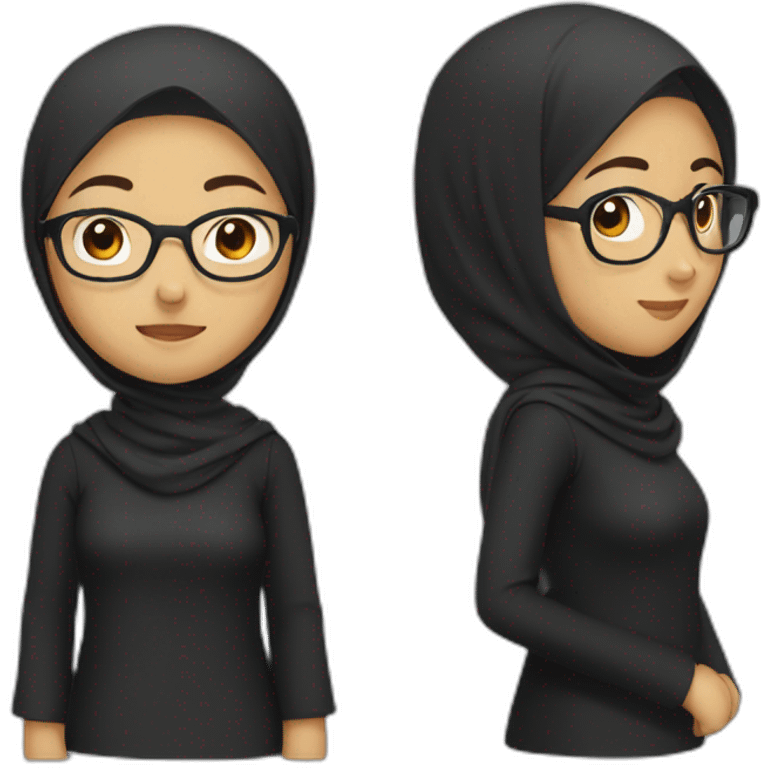 asian woman wearing brown hijab, black shirt, and rounded glasses emoji