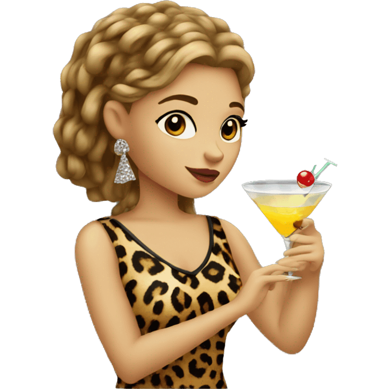 a girl leopard drinking a martini  emoji