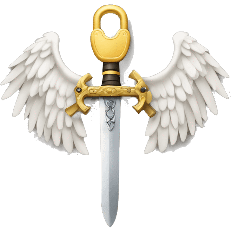 a lock with wings and arms holding a sword, the lock is holding a sword emoji