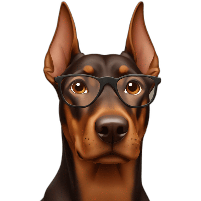 brown doberman with straight ears with a boy who has specs emoji