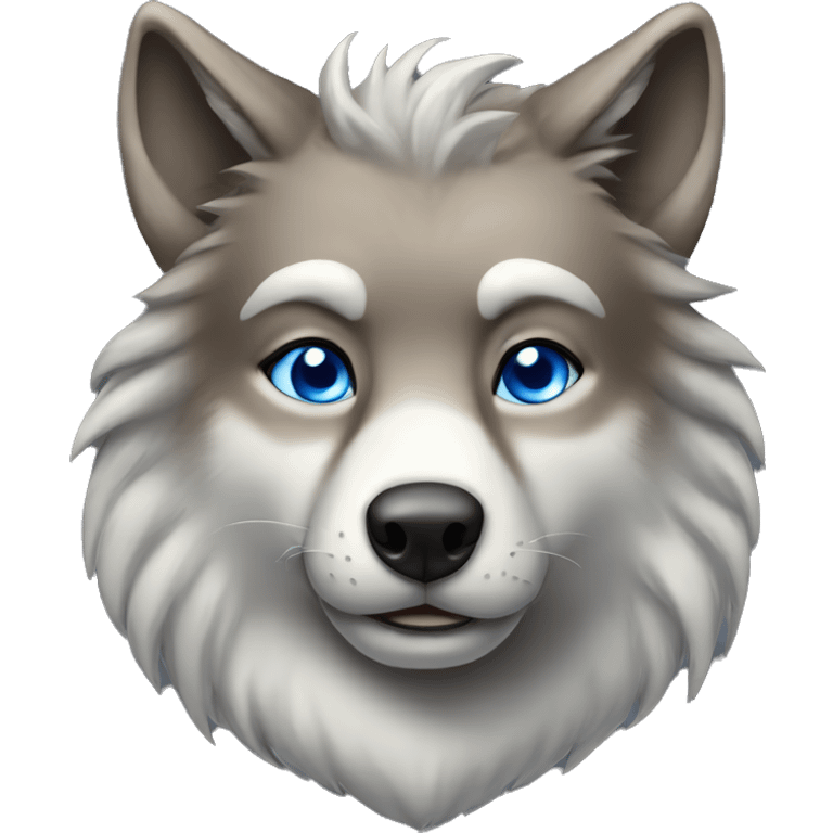 brown-grey wolf long fur blue eyes with crown emoji