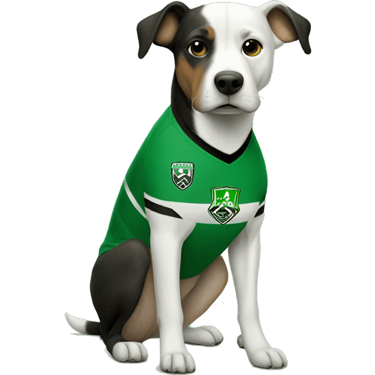 Dog wearing austin fc jersey emoji