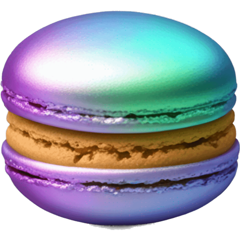 Realistic metallic silver macaroon with gradient colorful filling  emoji