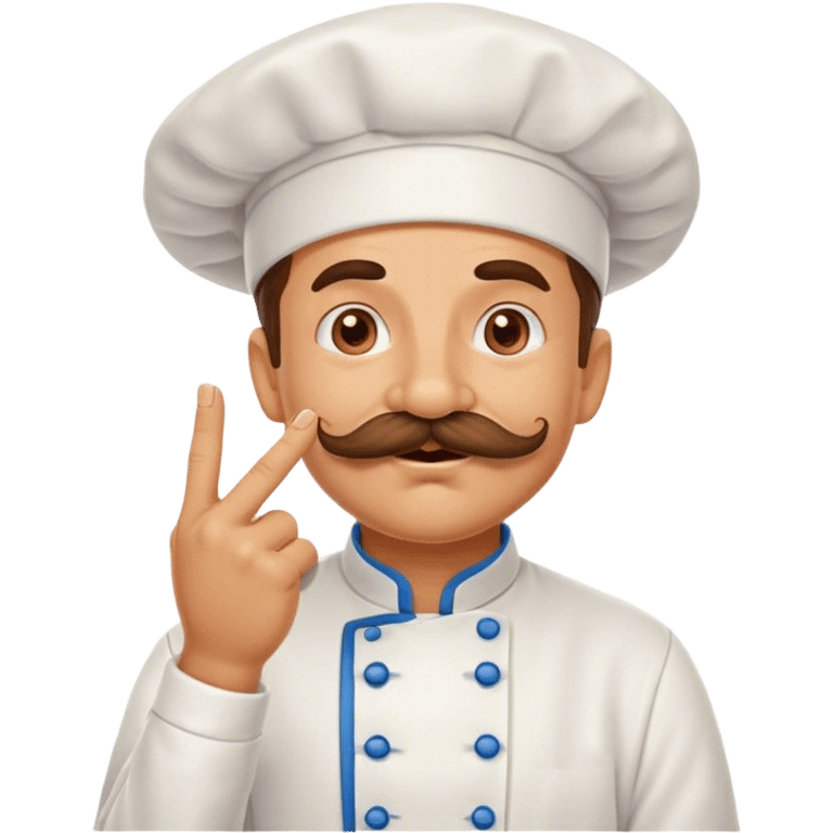 Pleased mustachioed chef enthusiastically kissing his pinched fingers emoji with love emoji