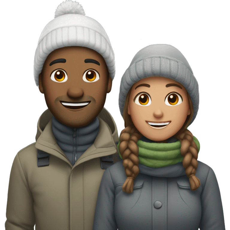 happy couple outdoors in snow emoji