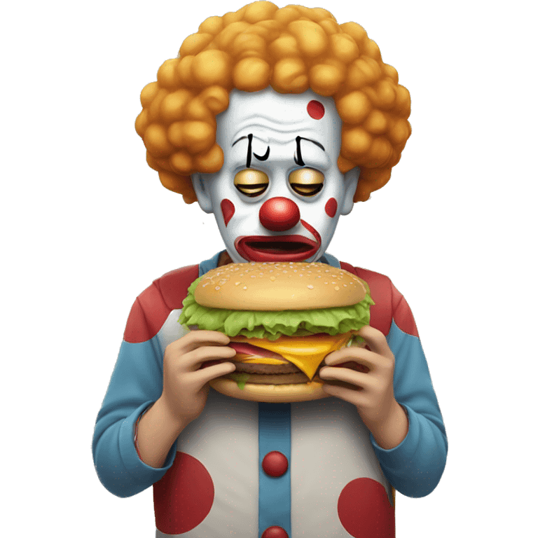 sad clown eating a burger and crying  emoji