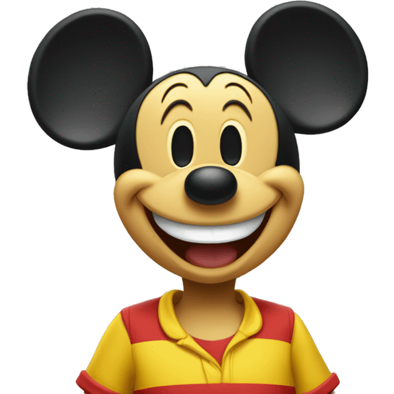 Mickey Mouse wearing red shorts and big yellow shoes, smiling happily. emoji