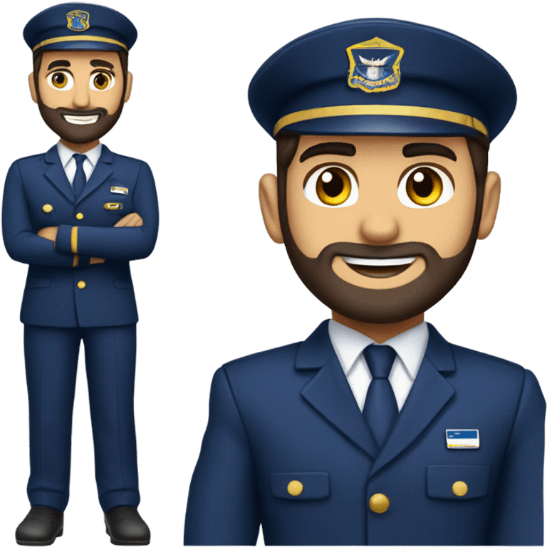 Male Persian Flight attendant with beard at United airlines navy blue uniform 2 epaulet stripes emoji