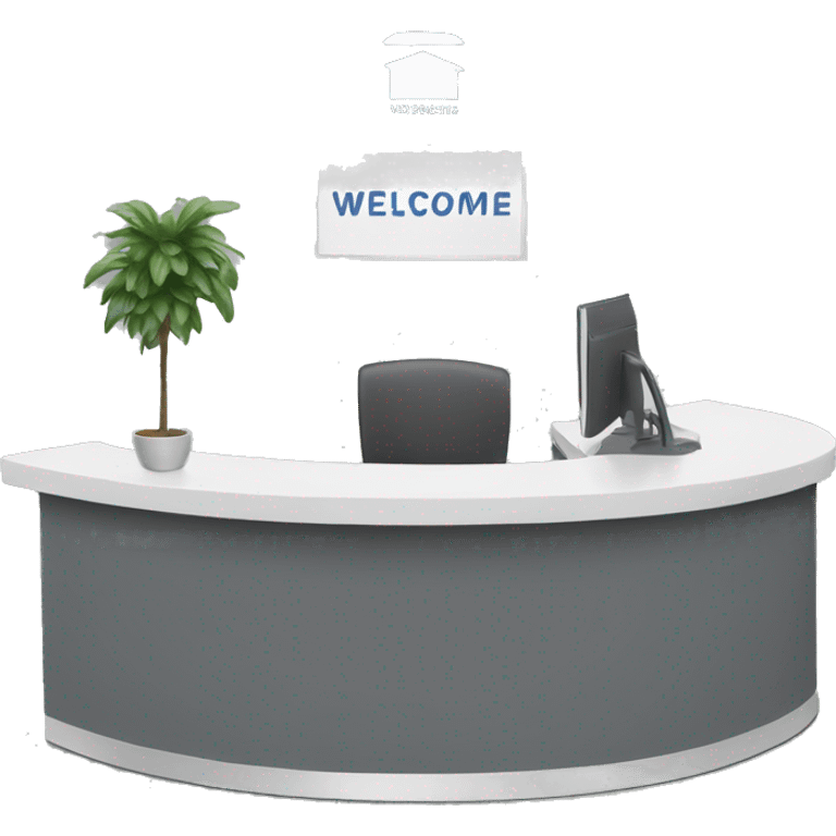 GRAY WELCOME DESK WITH WECOME SIGN emoji