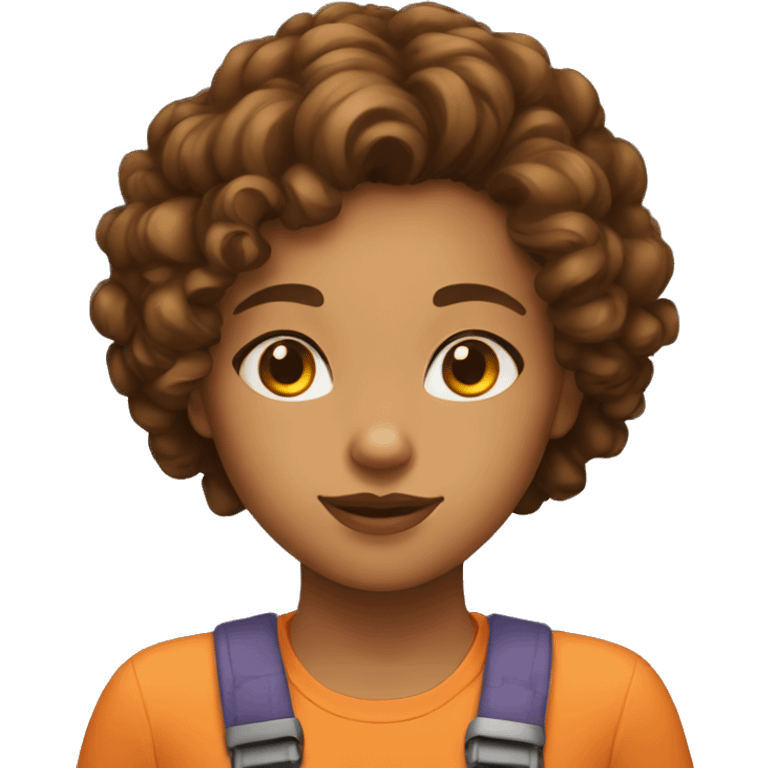 Girl with tan skin and short curly hair and big nose with orange cat emoji