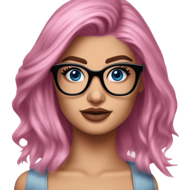 Photo Realistic kylie jenner stylish pink hair BLUE eyes and glasses elegant  emoji