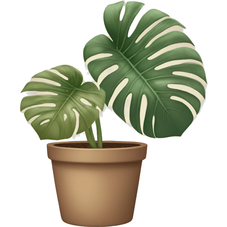 monstera plant in a pot pot in pastel brown colors emoji