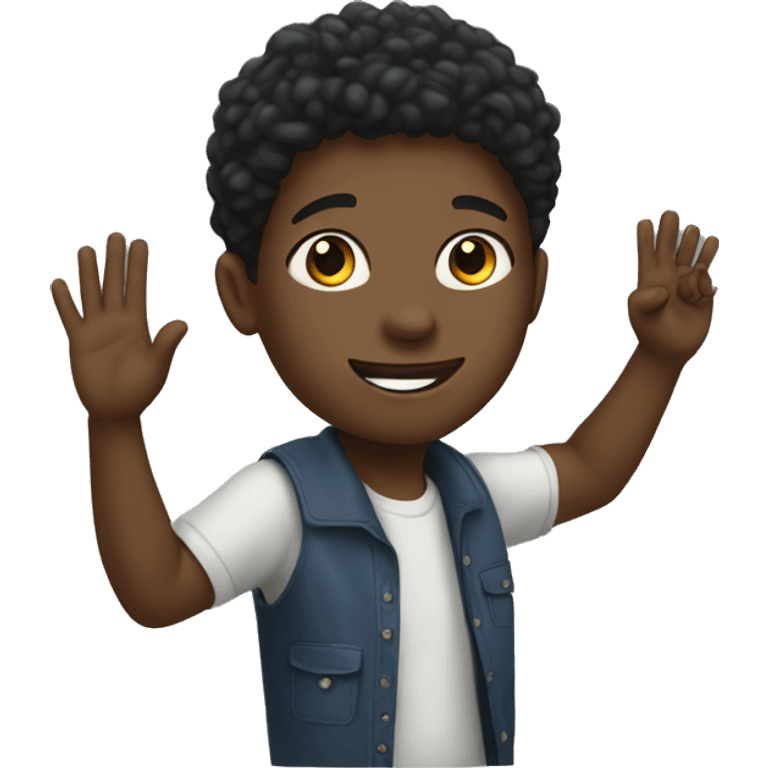 Black boy student raising hand emoji