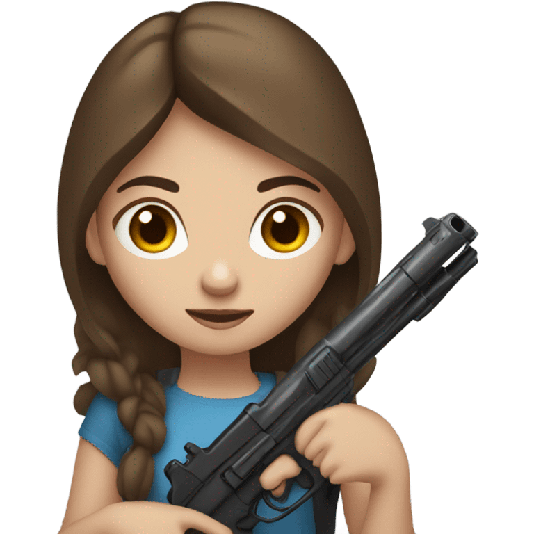 Girl with blue eyes and brown hair holding gun emoji