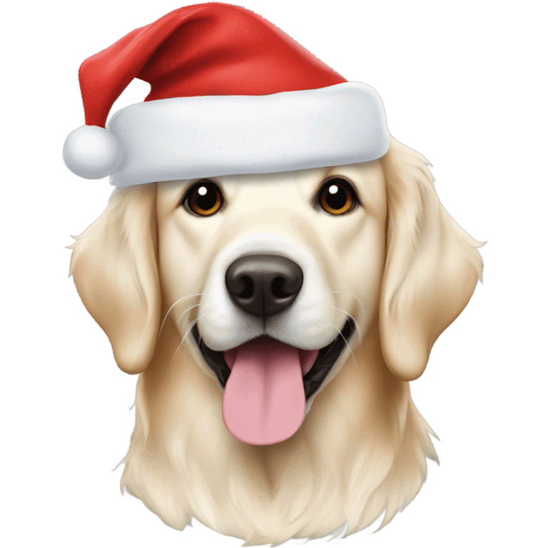 English cream retriever with Santa hat emoji