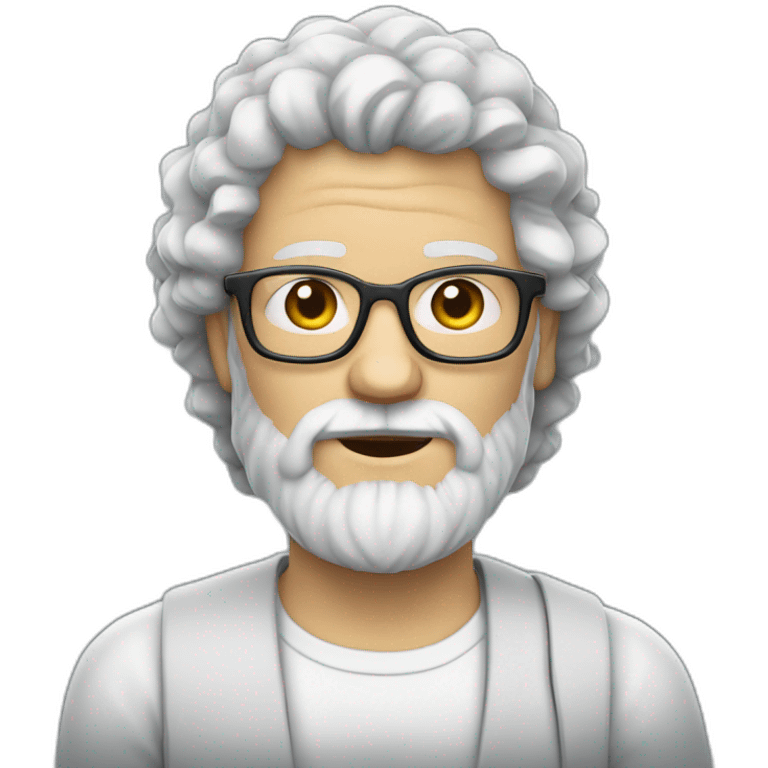 man with white skin and somewhat gray curly hair, bearded and glasses emoji