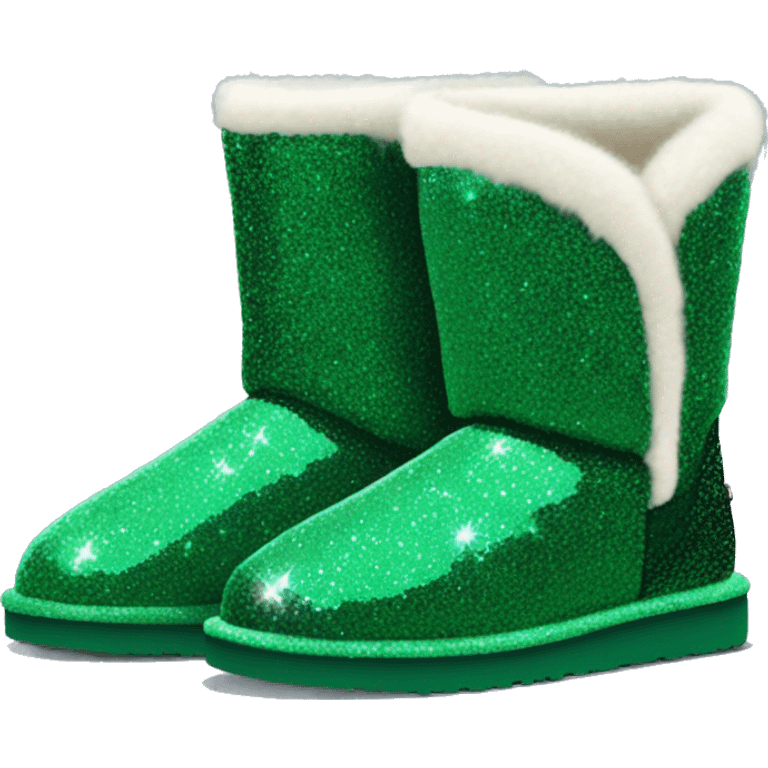 Realistic emerald green Sparkle glitter and fur Ugg boots. emoji