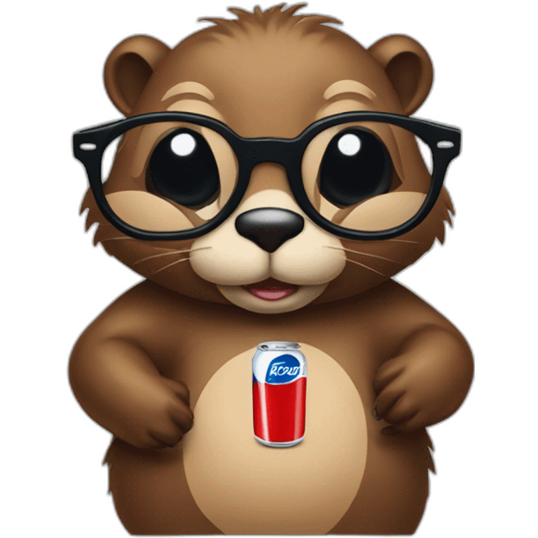 Beaver wearing glasses and black T-shirt with „Pepsi” logo emoji