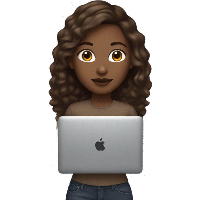 It girl with macbook and brown hair light skin emoji