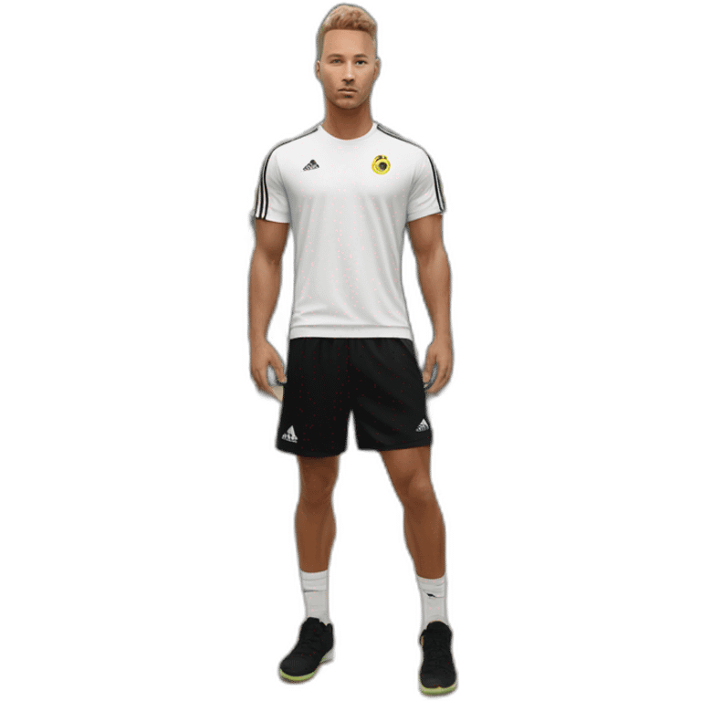 white skin soccer player in black adidas t-shirt training at gym emoji