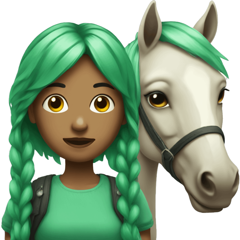 weird girl with green hair and horse next to her emoji