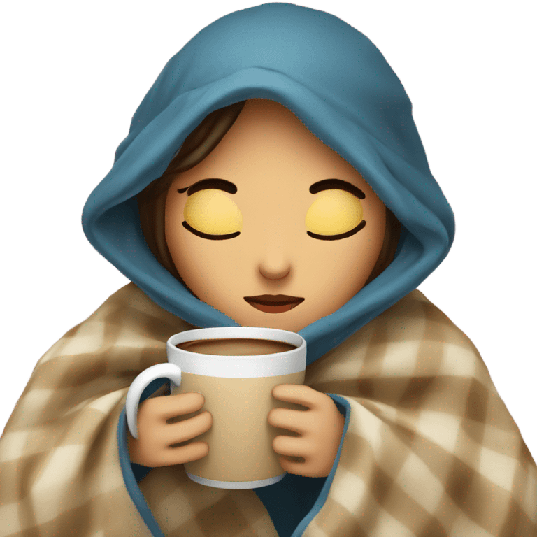 girl inside a blanket sipping coffee eyes closed emoji