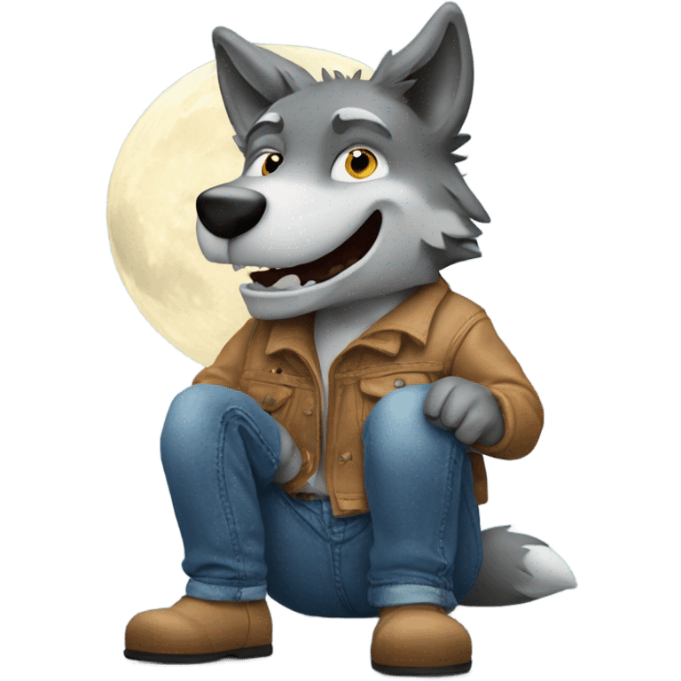 wolf looking at the moon in blue jeans  emoji