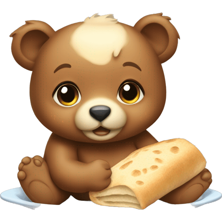 Baby bear eating roti bread emoji