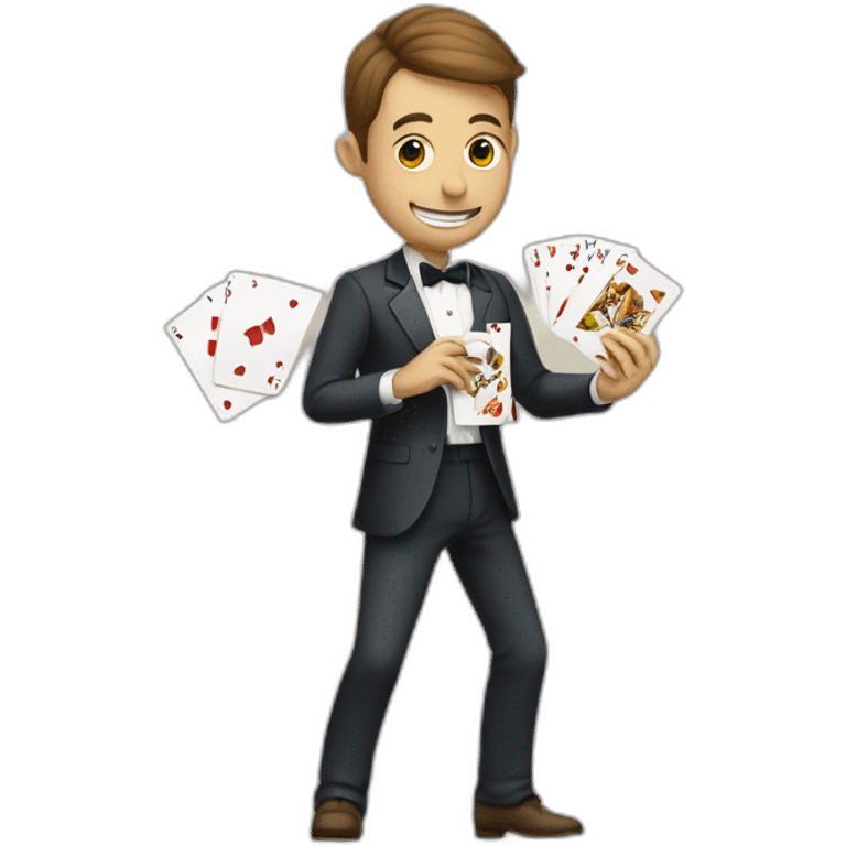 A playing card player holds cards in his hands and plays with the same playing cards of different suits who also hold cards in his hands in cards emoji