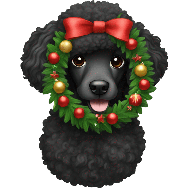 Black poodle with a Christmas wreath emoji