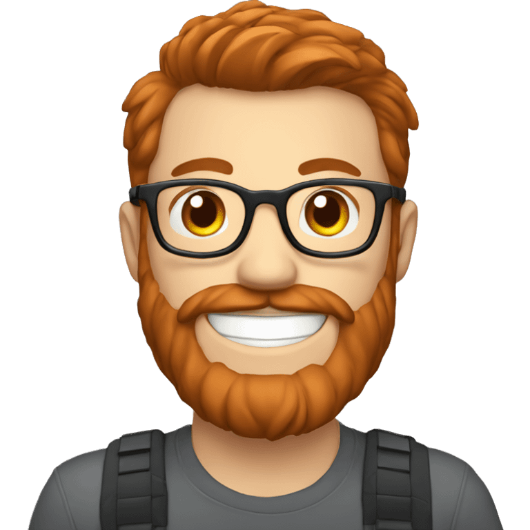 happy men with brown hair and red beard with glasses coding on computer emoji