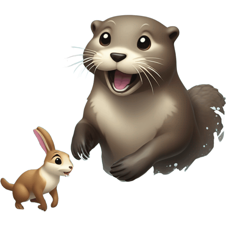 Otter and Rabbit playing  emoji