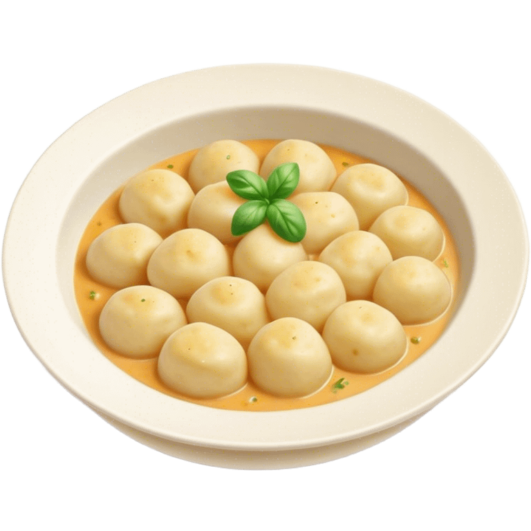 Cinematic Realistic Gnocchi Dish Emoji, showcasing tender potato dumplings in a light sauce rendered with soft textures and inviting, natural lighting. emoji