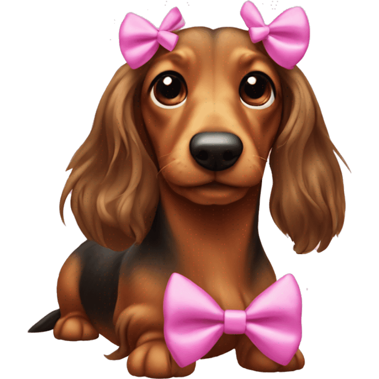 Mini long haired wiener dog with bows  emoji